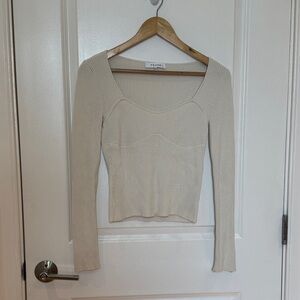 Frame Denim Ribbed Long Sleeve Top in Bone